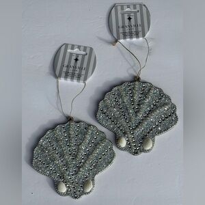 Beads Glitter BluGray Shell Ornaments by Granville Set of 2 NWT